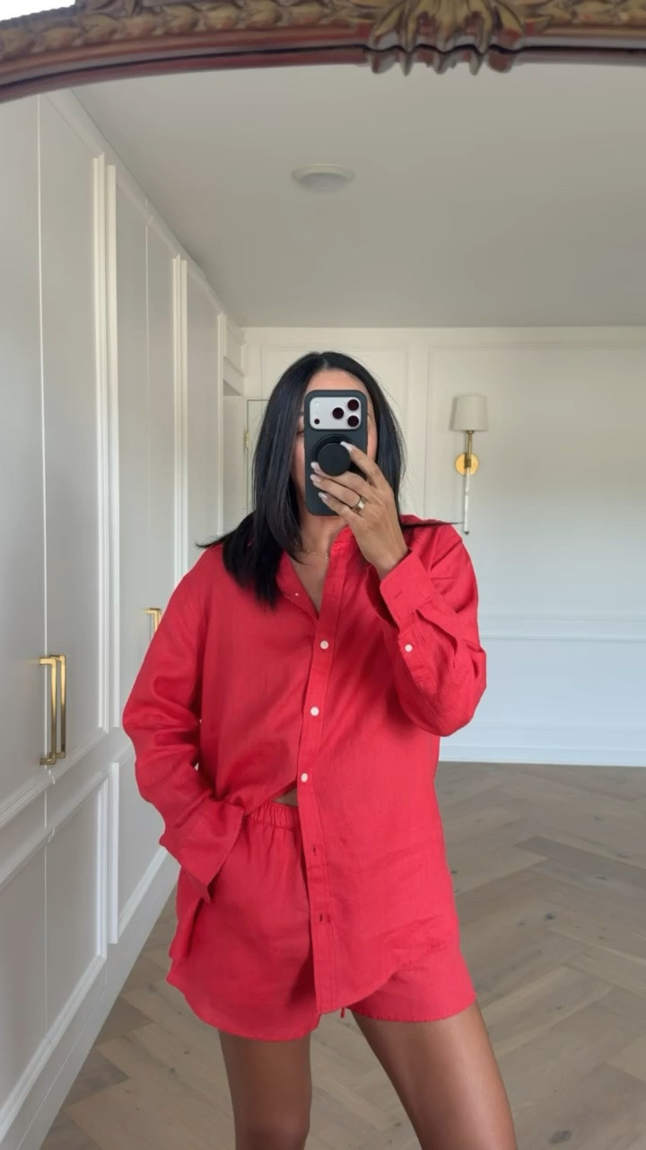 Up to 50% OFF Aritzia!! I’m loving red this summer and this set is super lightweight and breathable. It can easily be worn as a set or as separates. Wearing size S linen button-up shirt and size S linen mini shorts 

summer outfit, summer fashion, summer style, matching set, mom outfit, postpartum outfit, vacation outfit, travel outfit, linen set, Aritzia sale

#LTKSaleAlert #LTKSeasonal #LTKTravel