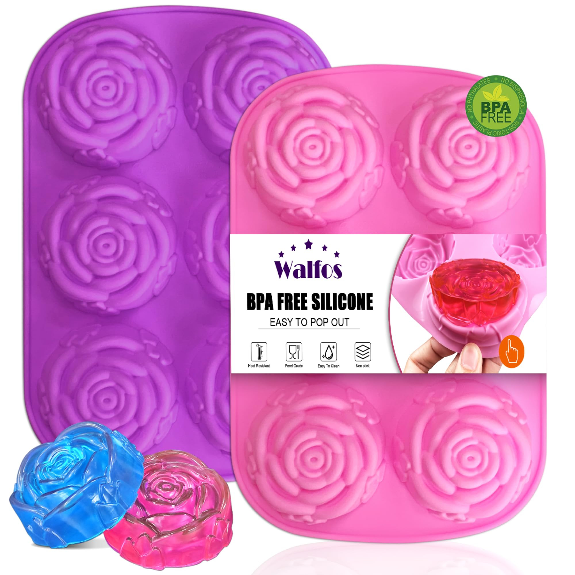Walfos Rose Ice Cube Mold 2.8 Inch,Soap Mold, Make 12 Cute Flower Shape Ice. BPA Free and Dishwas... | Amazon (US)
