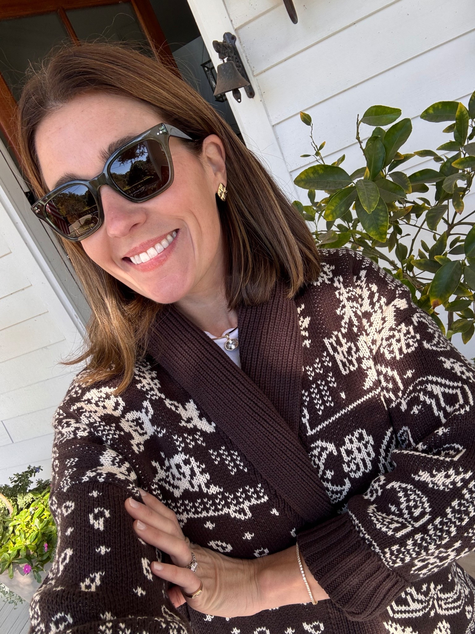 Abercrombie cardigan, Warby Parker sunglasses.