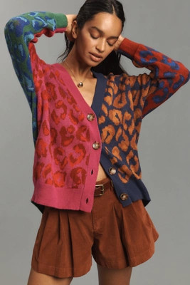 Farm Rio Colorblock Leopard Cardigan | Anthropologie (US)