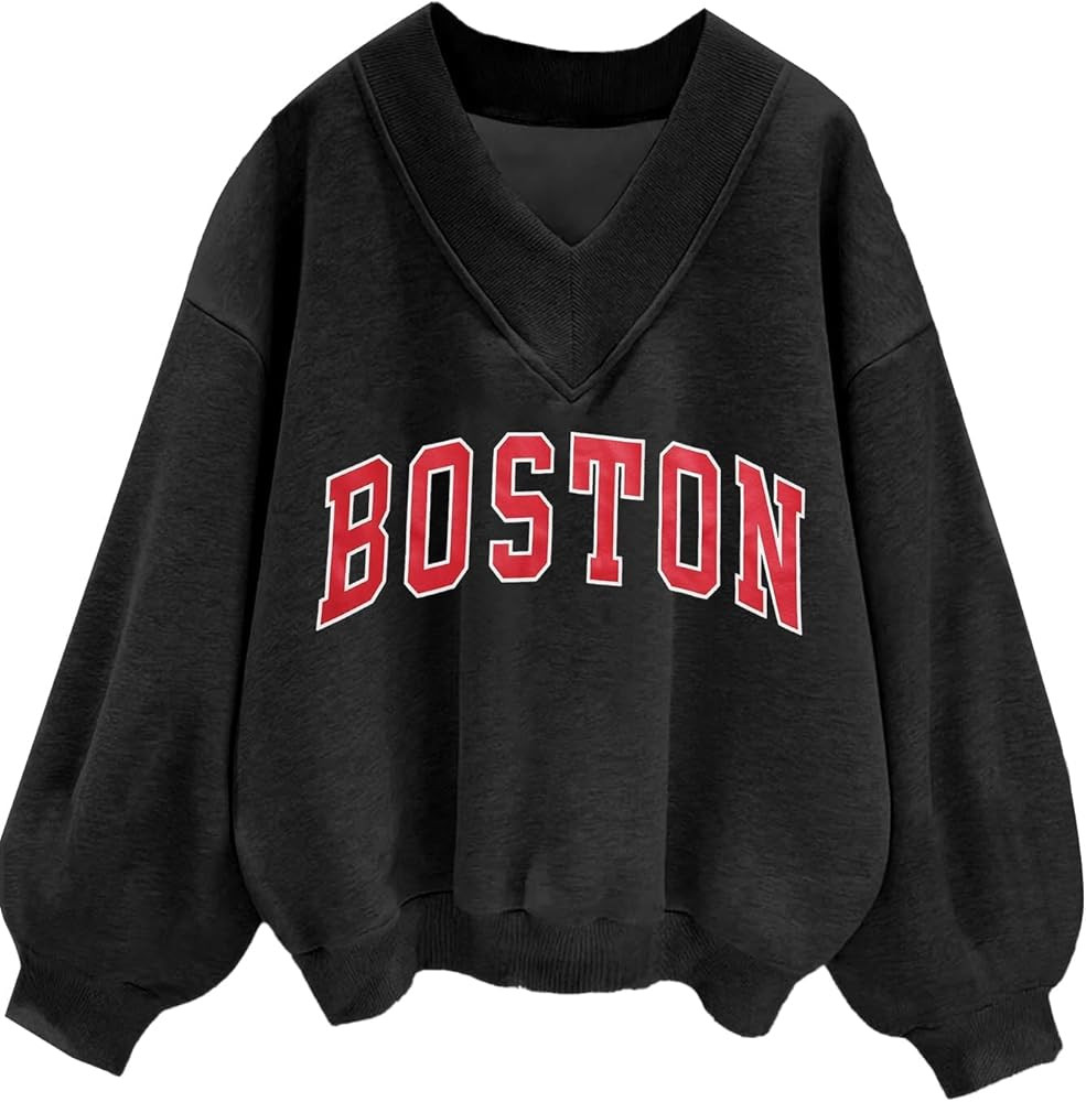 Avanova Women USA Graphic V Neck Sweatshirts Top Drop Shoulder Long Sleeve Pullover Shirt | Amazon (US)
