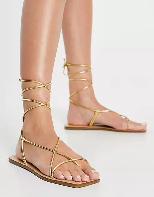 ASOS DESIGN Fresh strappy sandals in gold | ASOS (Global)