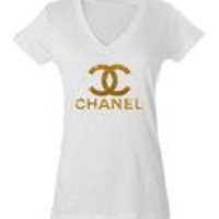 Chanel Inspired Printed Glitter Optional Graphic T Shirt or V Neck | Etsy (US)