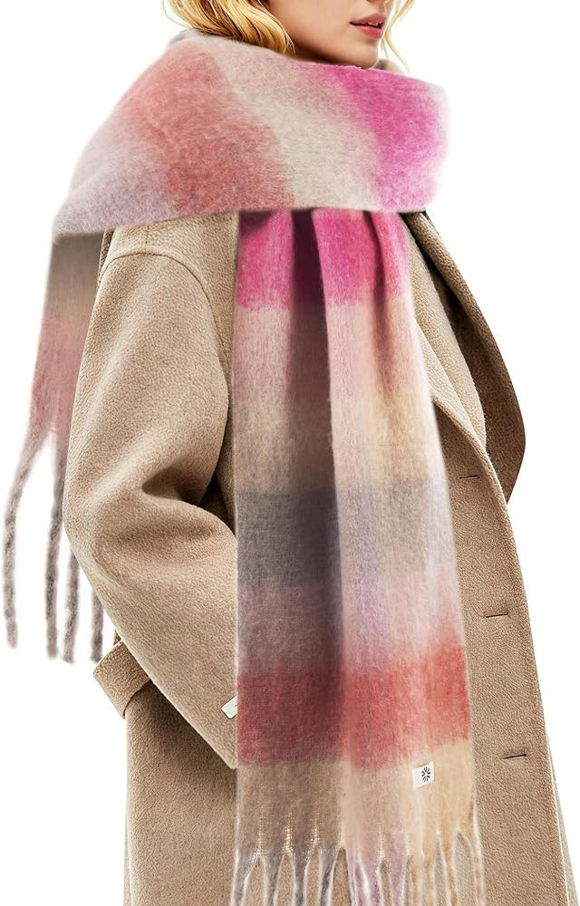 Womens Winter Scarf, Cashmere Feel Tassel Plaid Fashion Scarfs Colorful Plaid Long Shawl Large Sc... | Amazon (US)