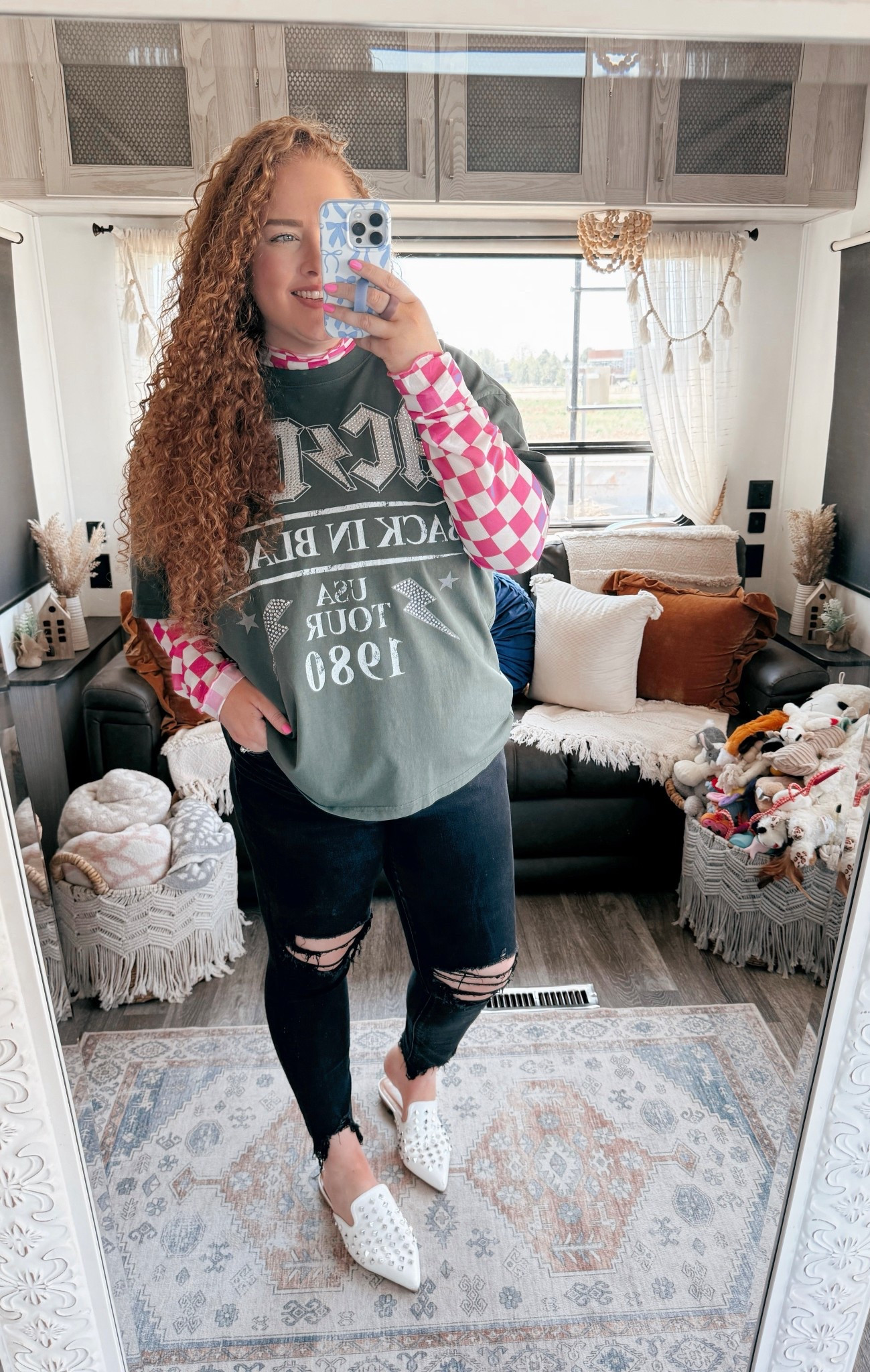 Ummm add this band tee to cart asap 💚checkered top | pink checkered top | layering top | sheer layering top | amazon layering top | amazon sheer layering top | amazon pink checkered top | graphic tee | buckle graphic tee | graphic tee outfit | band tee | band tee outfit | black jeans | skinny jeans | black skinny jeans | distressed skinny jeans | black jeans outfit | mules | amazon mules | white mules | studded mules | amazon white studded mules | edgy outfit | edgy glam outfit | edgy style | amazon finds | amazon fashion | amazon outfit | amazon look | amazon spring fashion | amazon spring outfit | spring finds | spring fashion | spring look | casual spring fashion 

#LTKStyleTip #LTKSaleAlert #LTKMidsize