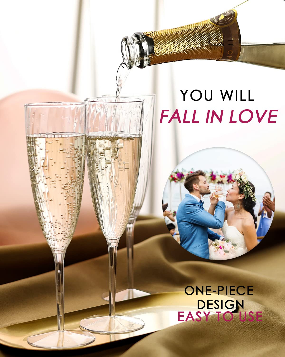 6 Oz Clear Plastic Champagne Glasses 16 Pack, Hard Disposable Plastic Champagne Flute Ideal for H... | Amazon (US)