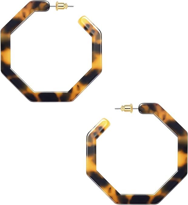 wowshow Acrylic Resin Hoop Earrings for Women Statement Fashion Geometric Octagon Earrings | Amazon (US)