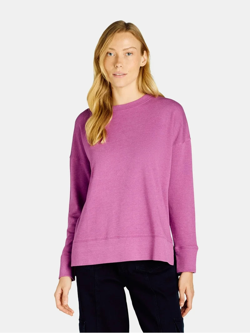 Time and Tru Women's Crewneck Sweatshirt with High-Low Hem, Sizes XS -4X | Walmart (US)