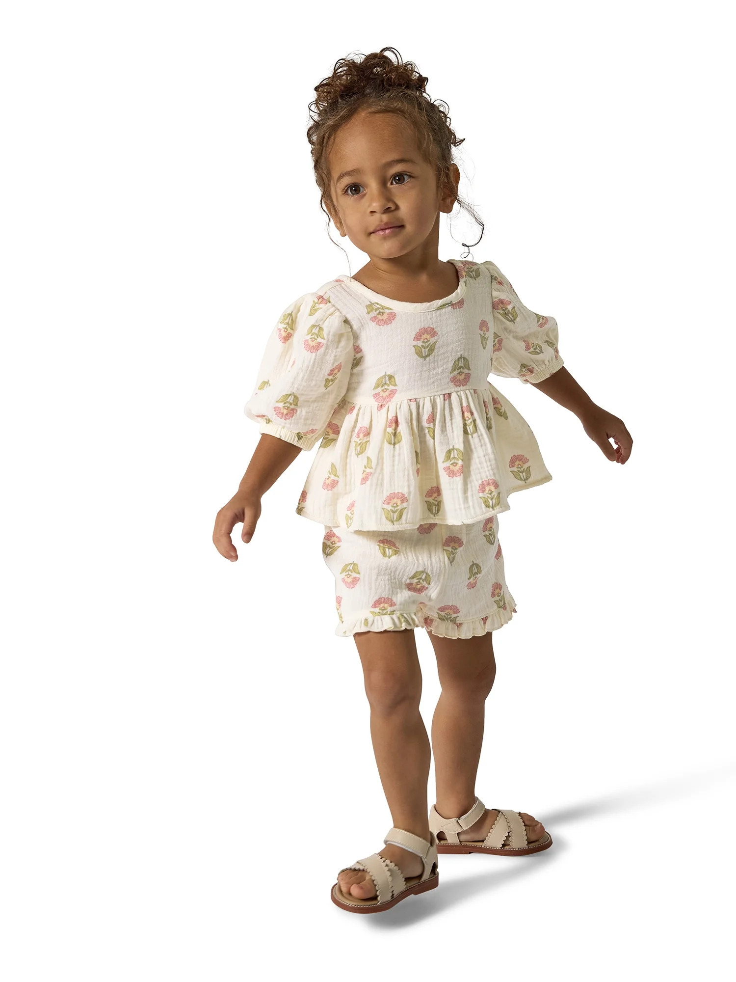 Modern Moments Toddler Girl Puff Sleeve Short Set, 2-Piece, Sizes 12M-5T | Walmart (US)