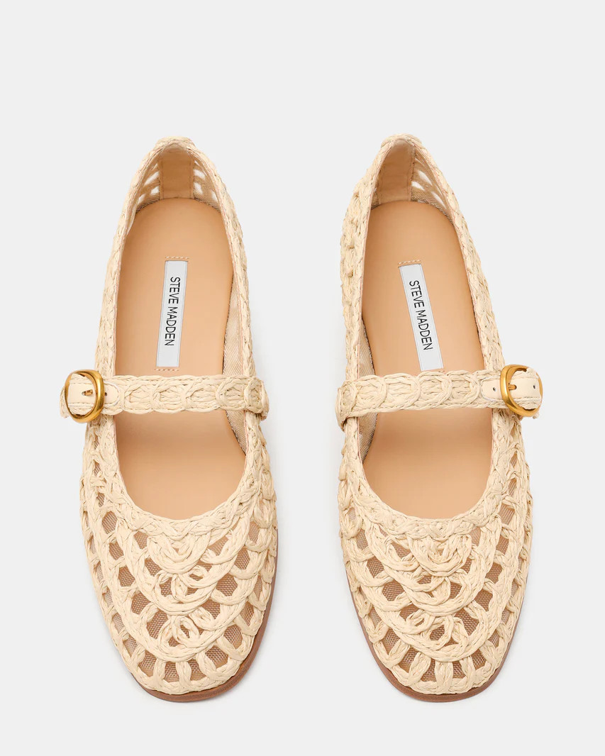 MELODY Natural Raffia Mary Jane Woven Buckle Round-Toe Women's Flat | Steve Madden (US)