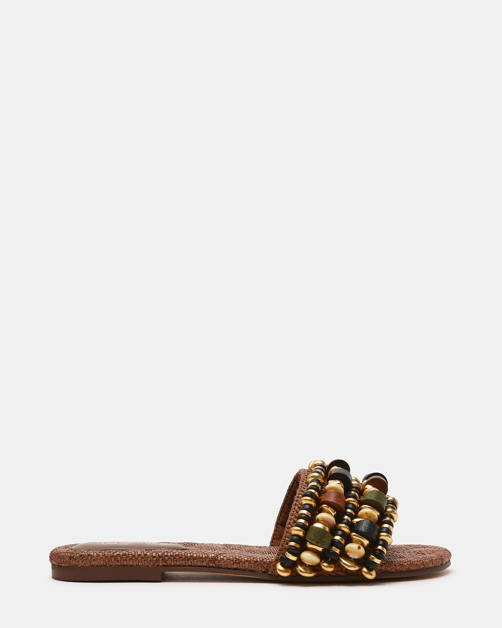 MARIKA Beads Brown Raffia Round-Toe Slide Women's Sandal | Steve Madden (US)