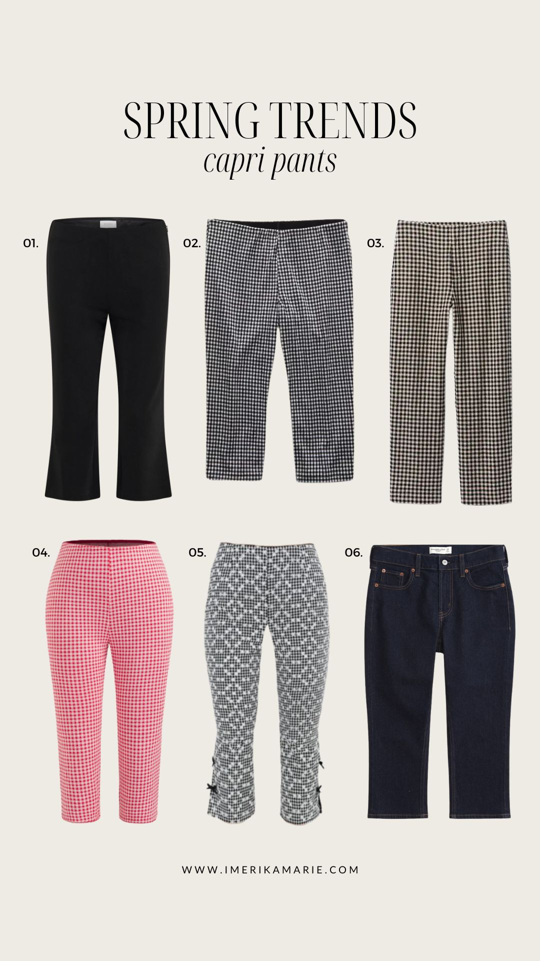 Spring Fashion Trends: Capri Pants

Capri pants. Gingham pants. Jean capri. Capris. Black capris. Spring capris

#LTKSeasonal #LTKStyleTip #LTKFindsUnder100