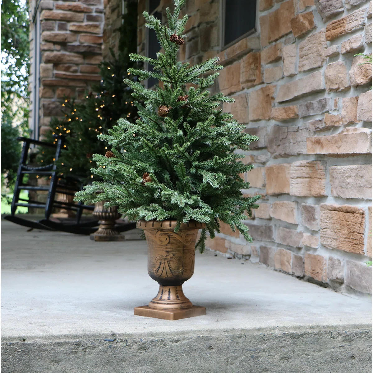 Fraser Hill Farm Set of Two 3-Ft. Noble Fir Artificial Trees with Metallic Urn Bases (Set of 2) | Wayfair North America