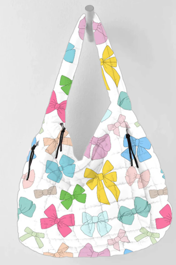 Multicolored Coquette Bows Quilted Hobo Tote Bag | Katydid.com