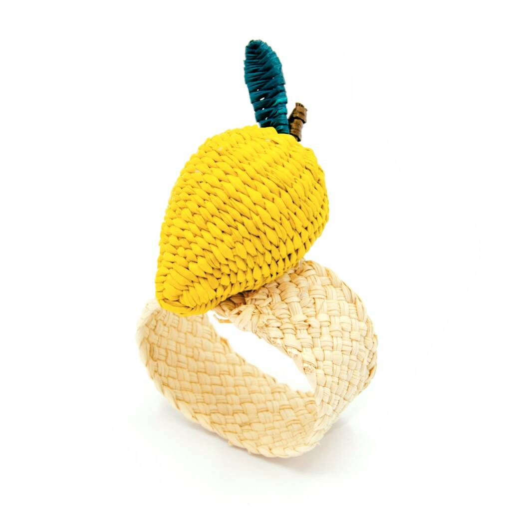 Set X Four Woven Natural Iraca Yellow Lemon Napkin | Not On The High Street