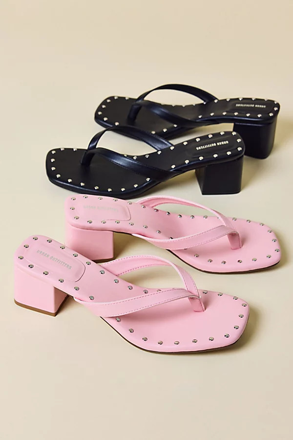 Urban Outfitters UO Katie Studded Block Heel Sandals in Pink, Women's at Urban Outfitters | Urban Outfitters (US and RoW)