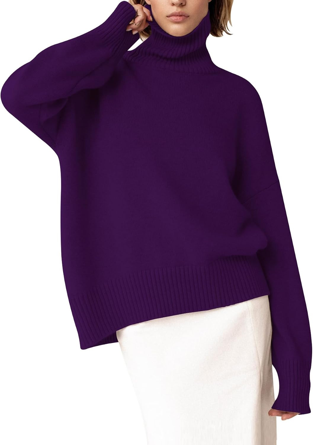 YKR Women's Turtleneck Sweater Chunky Long Sleeve Knitted Pullover High Low Hem Trendy 2026 Fall Winter Basic Jumper Top | Amazon (US)