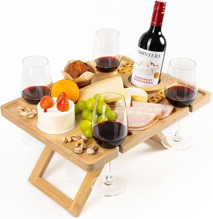 Portable Wine Picnic Table, Outdoor Portable Wine Table, Charcuterie Board with Wine Glass Holder... | Amazon (US)