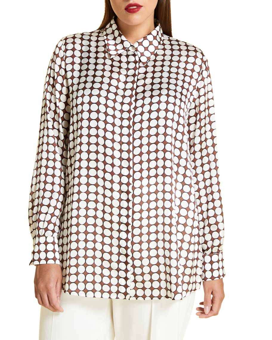 Marina Rinaldi Plus Size Baghera Circle-Printed Satin Shirt | Neiman Marcus