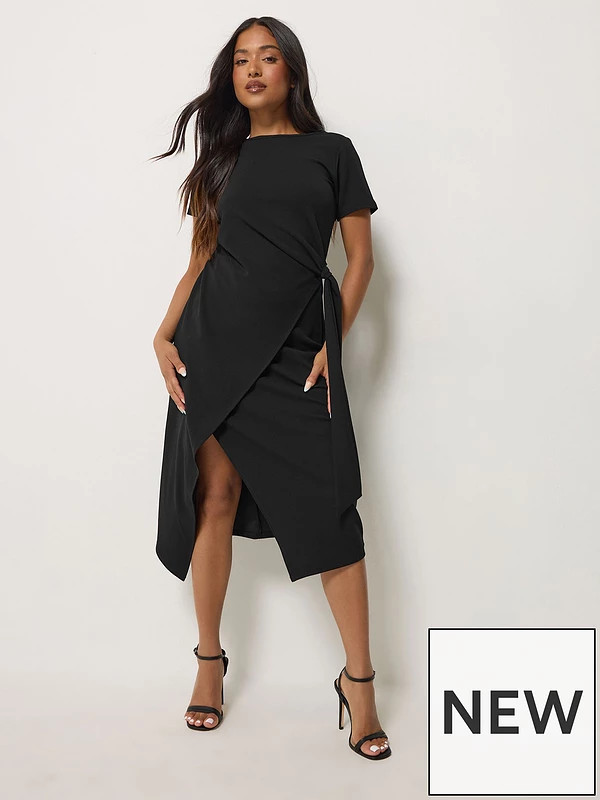 PixieGirl Petite Knot Detail Midi Dress - Black | Very (UK)