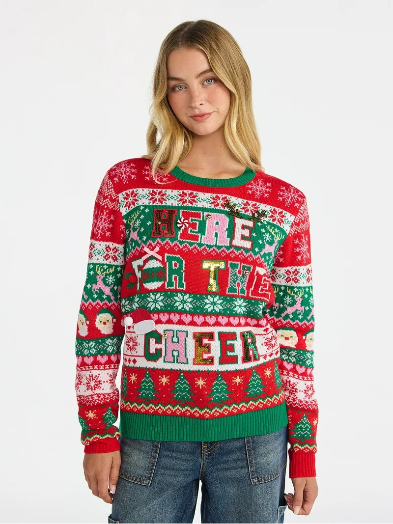 No Boundaries Christmas Sweater, Lightweight, Women's | Walmart (US)