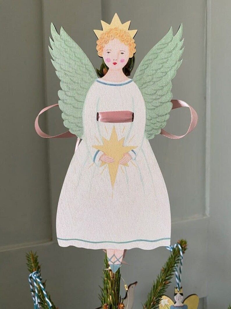 Wooden CHRISTMAS ANGEL Tree Topper by Elizabeth Harbour | Etsy (US)