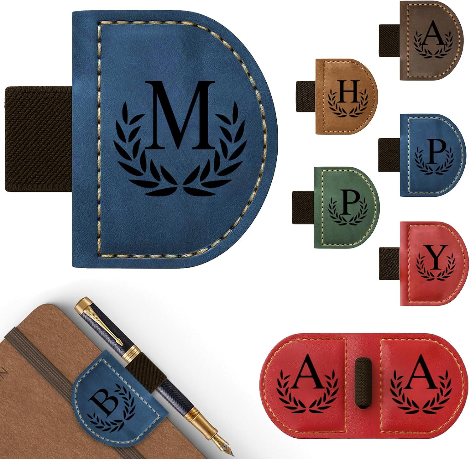Personalized Bygone Mark Bookmark with Pen Holder, Magnetic Bookmarks with Vintage 26 Letters, Engraving Leather Magnetic Pen Holder Bookmark for Women Book Lovers Gifts (Blue, M) | Amazon (US)