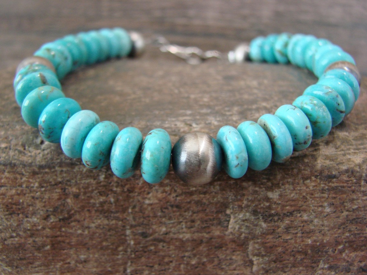 Hand Strung Navajo Pearl & Rondelle Turquoise Stone Bracelet by Doreen Jake | eBay US
