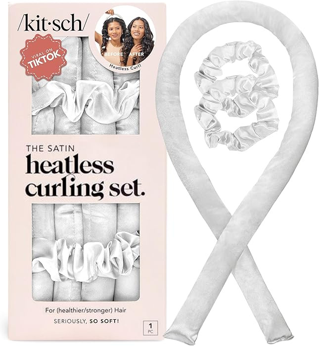 Kitsch Satin Heatless Curling Set – Heatless Curls Overnight with 34" Hair Curler & 2 Satin Scr... | Amazon (US)