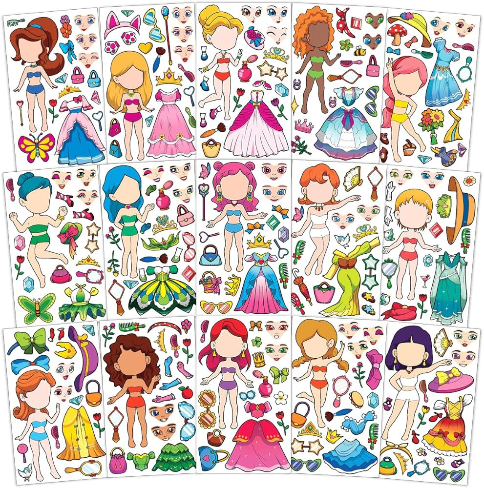 15 Sheets Dress Up Stickers for Girls Kids Toddlers Make Your Own Outfit Sticker Set Decoration F... | Amazon (US)