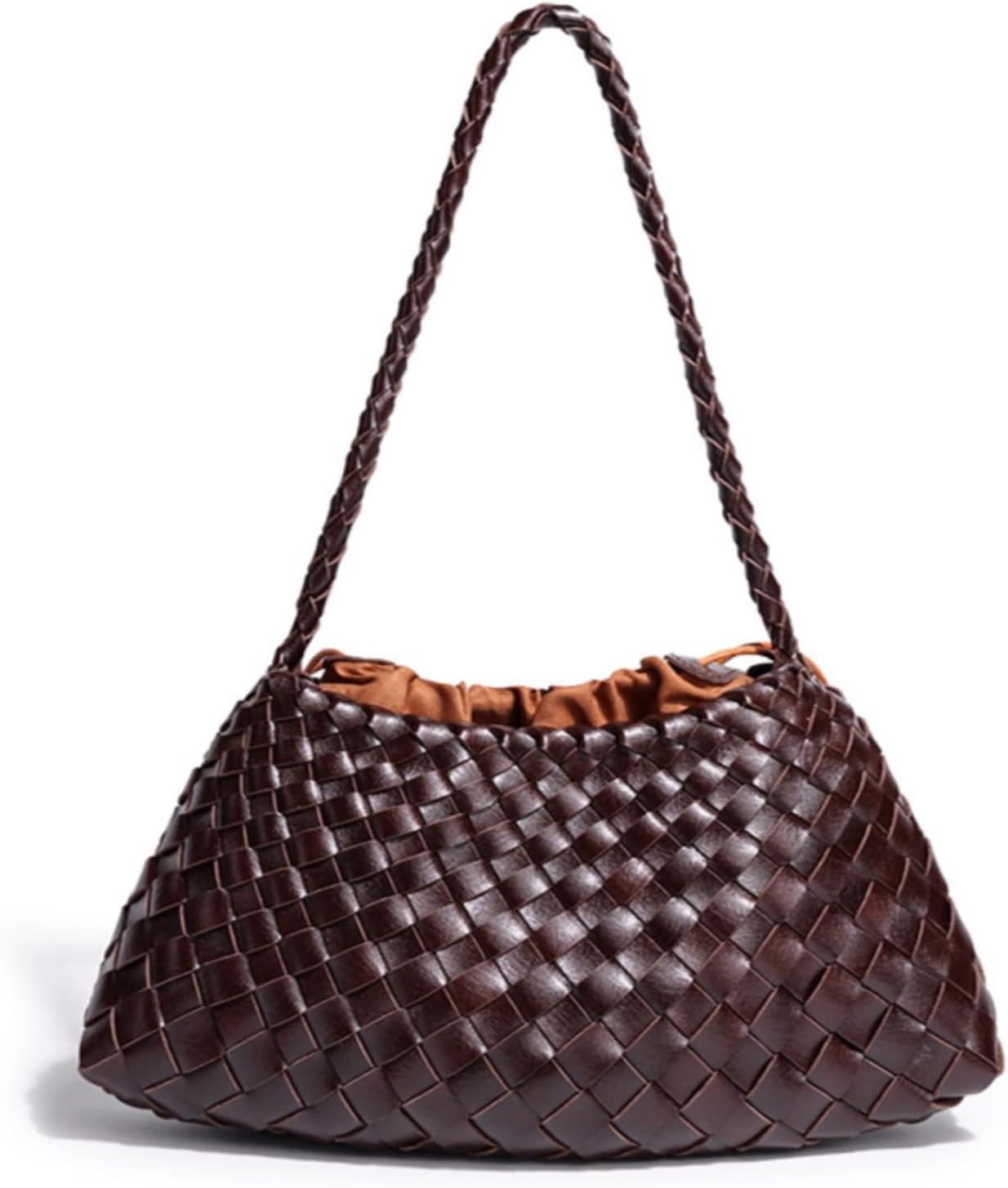 Woven Leather Shoulder Bag for Women, Hobo Handbag with Drawstring | Amazon (US)