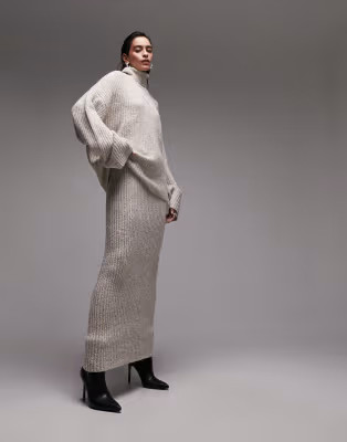 Topshop knitted premium boucle plated midi skirt and jumper co-ord -STONE | ASOS (Global)