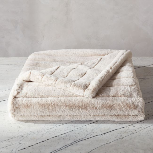 Channel Off-White Faux Fur Throw Blanket 50""x70 | CB2