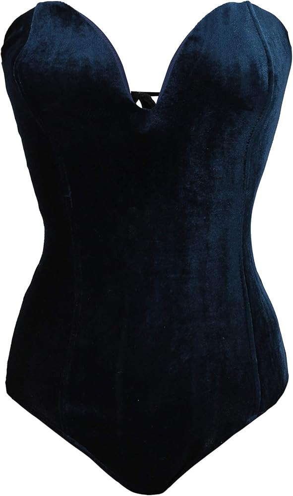 Women Strapless Velvet Bodysuit Back Lace Up Jumpsuit,Sexy Bodysuit Top Playboy Bunny Halloween C... | Amazon (US)