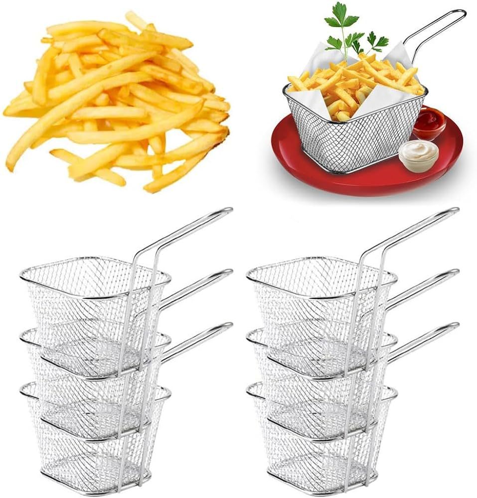 6 Pcs Mini Square Fry Basket Stainless Steel French Fries Holder Deep Fryer Baskets with Handles,... | Amazon (US)