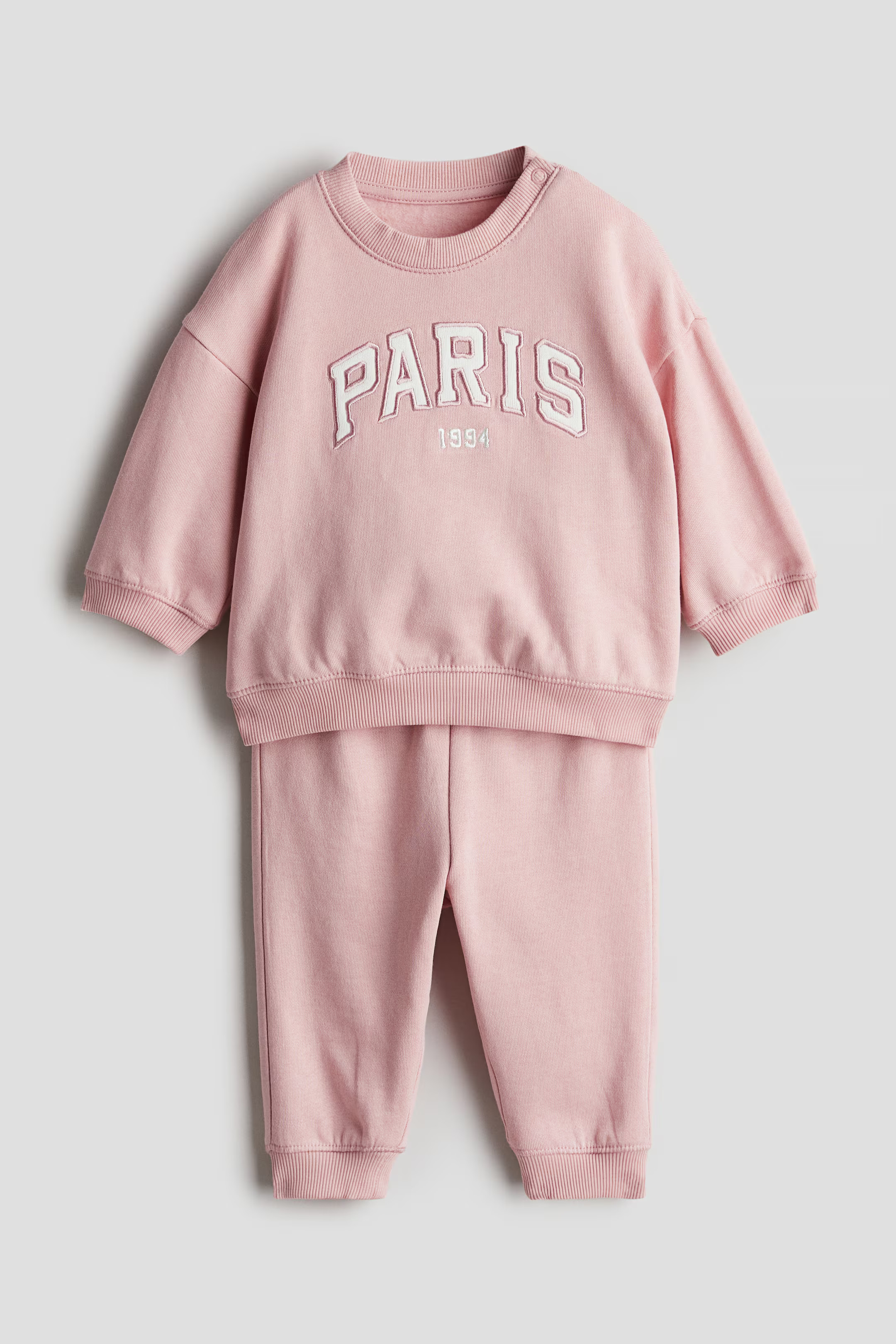 2-piece Set with Text Motif - Regular waist - Round Neck - Light pink/Paris - Kids | H&M US | H&M (US + CA)