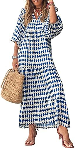 miduo Womens Loose Fit Casual Summer V Neck Half Sleeve Bohemian Geometric Pattern Maxi Long Dres... | Amazon (US)