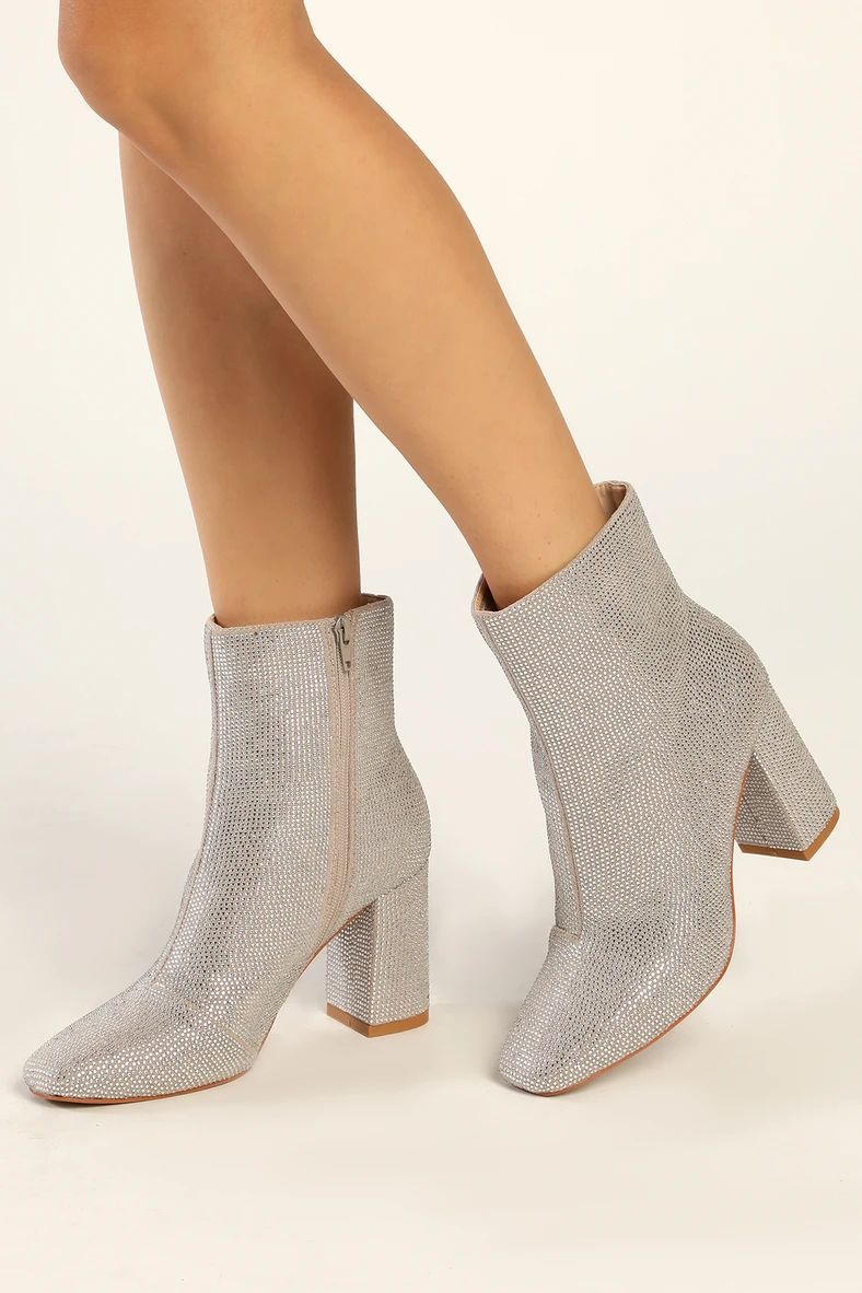 My Generation Silver Rhinestone High Heel Mid-Calf Boots | Lulus (US)