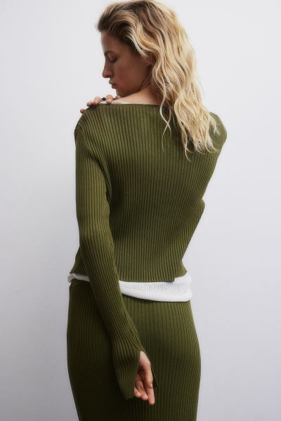 Rib-knit Crop Top - Khaki green - Ladies | H&M US | H&M (US + CA)