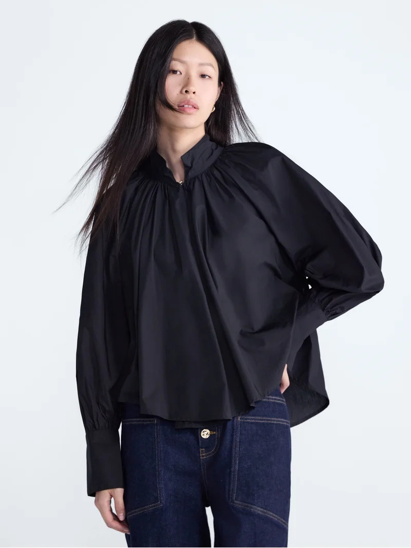Scoop Women's and Women's Plus Flowy Volume Cotton Blouse, Sizes XS-4X | Walmart (US)