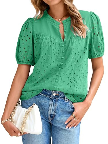 Glamaker Womens Summer Tops Blouse 2026 Eyelet Loose Cotton Trendy Dressy Blouse Work Business V ... | Amazon (US)