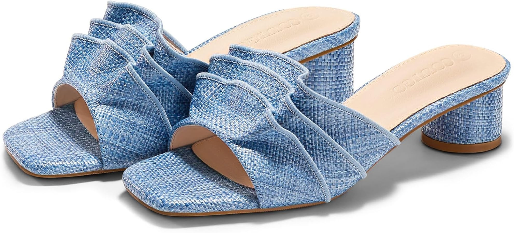 Coutgo Womens Raffia Chunky Low Heels Sandals Square Open Toe Mules Ruffle Slip On Summer Dress S... | Amazon (US)
