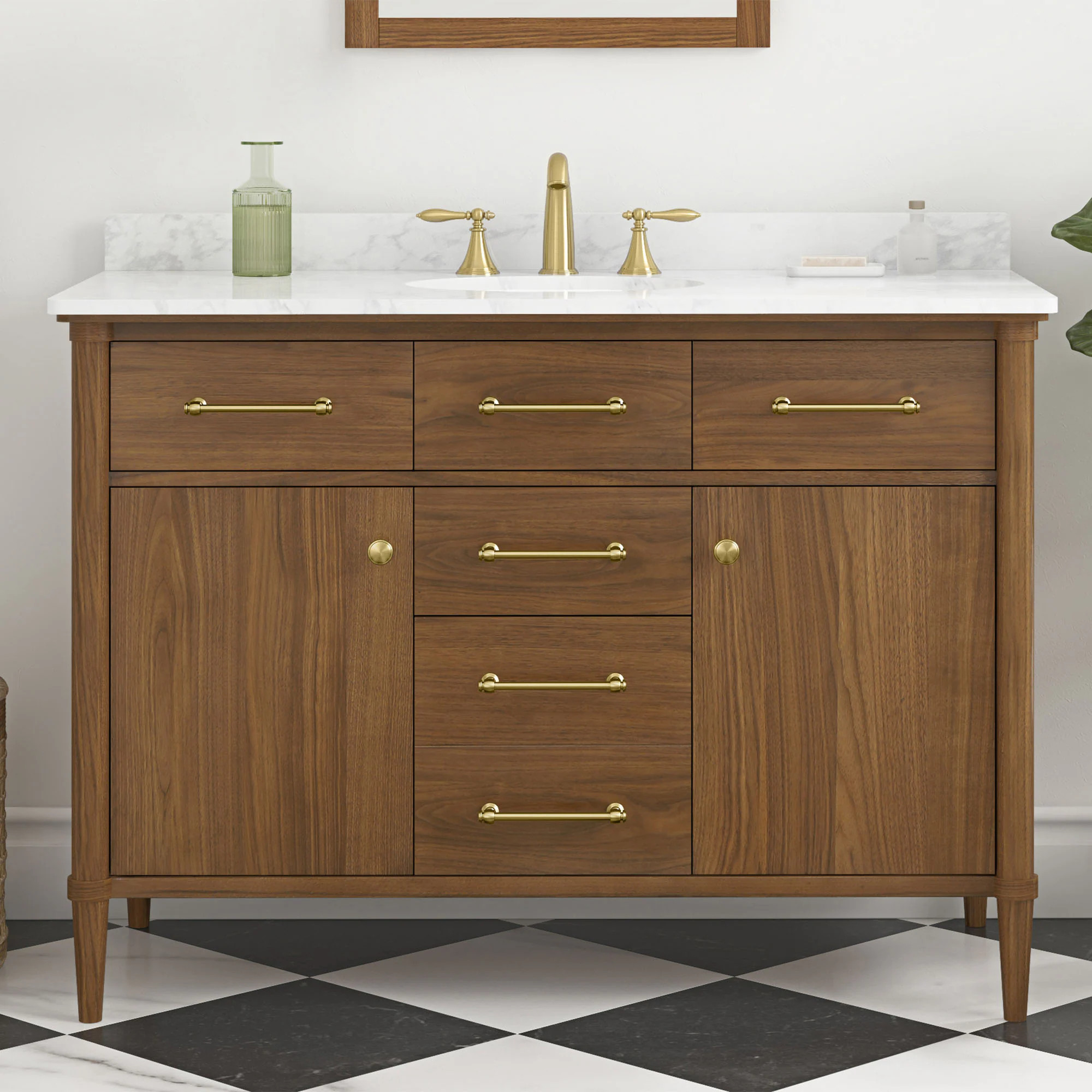 allen + roth Rian 48-in Golden walnut Undermount Single Sink Bathroom Vanity with White Engineered Stone Top Marble one_size in Brown | RIAN 48WW | Lowe's