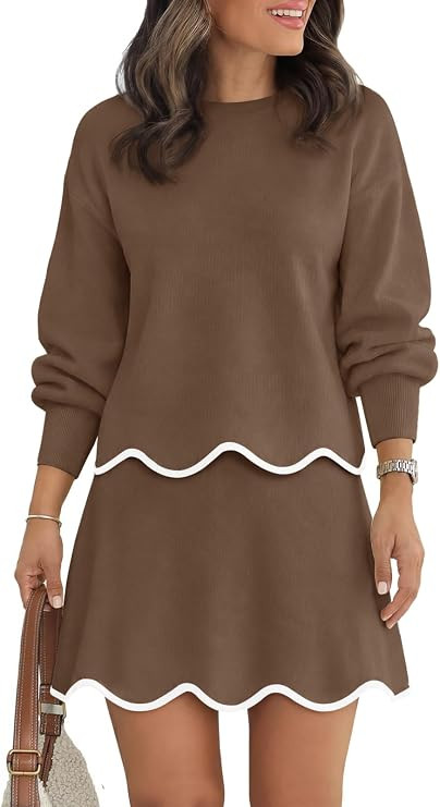 Womens 2 Piece Skirt Sets Fall Knit Sweaters and Mini Skirt Casual Outfits | Amazon (US)