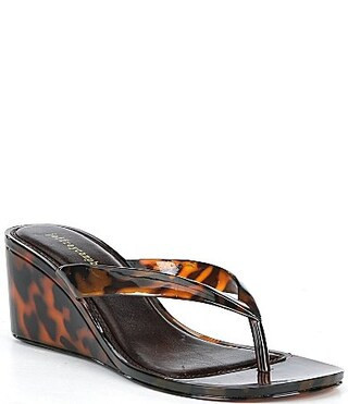 Jeffrey Campbell Gigabyte Jelly Thong Tortoise Wedge Sandals - 9 | Dillard's