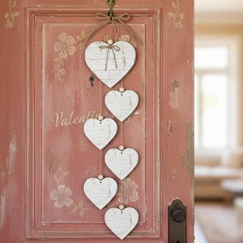 Thyle Vintage Valentines Wooden Hearts Decor Rustic White Love Hearts Art with Bow Nostalgic Heart Shaped Hanging Ornaments for Front Door Wall Home Farmhouse | Amazon (US)