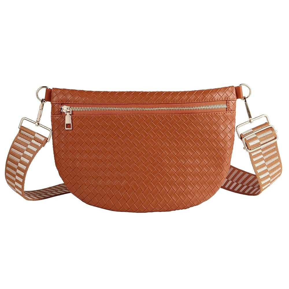 Woven Crossbody Bags for Women Leather Belt Bum Sling Purse Fanny Waist Pack Chest Shoulder Bag f... | Amazon (US)