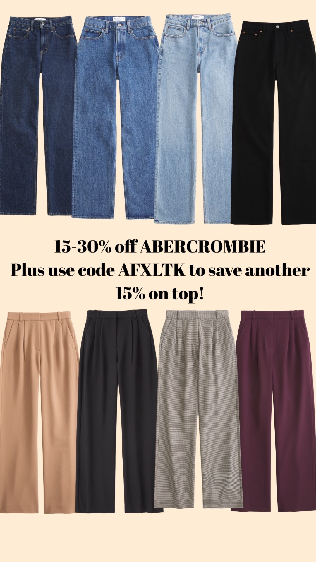 The best jeans and trousers 💕 I wear w26 regular! 

Abercrombie discount, Abercrombie jeans 