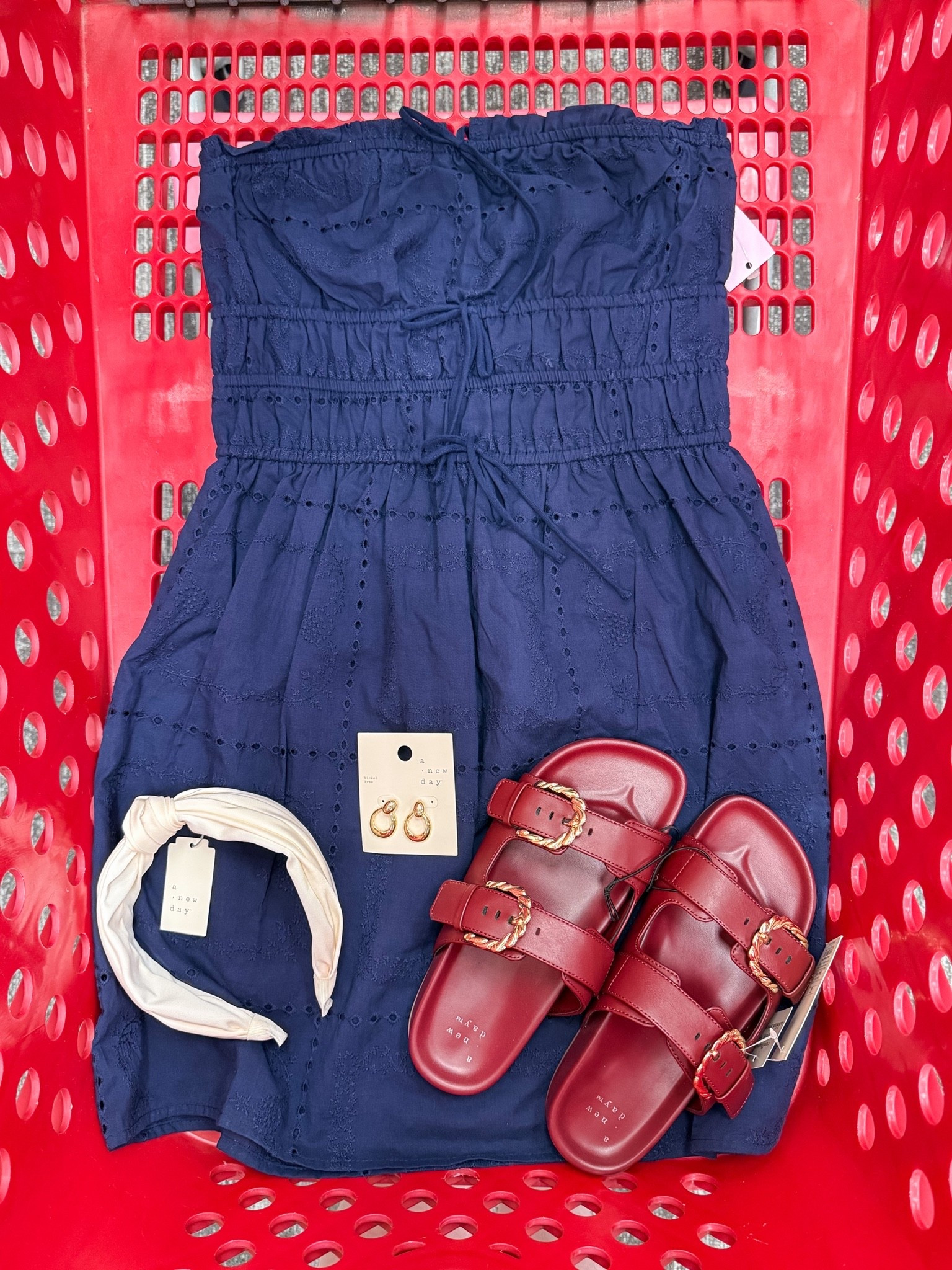 Sunday cart views✨
•
Red white and blue vibes, but make it cute! How fun are these sandals?! Also the eyelet dress comes in 4 colors! A must! 
•
•
#target #targetrun

#LTKgrwm #LTKootd #LTKSeasonal