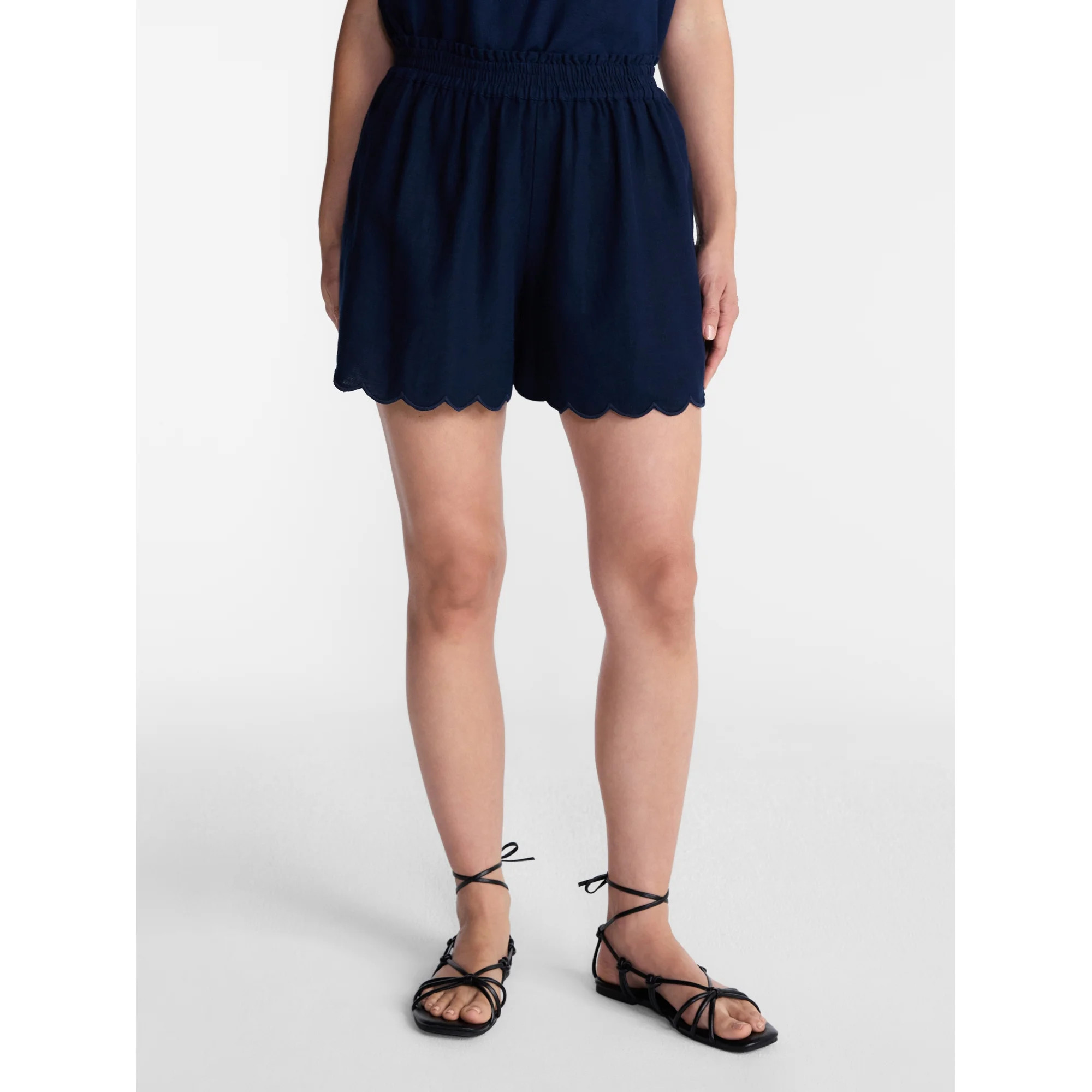 Time and Tru Women's Linen Blend Shorts with Scalloped Hem, Sizes XS-XXXL | Walmart (US)